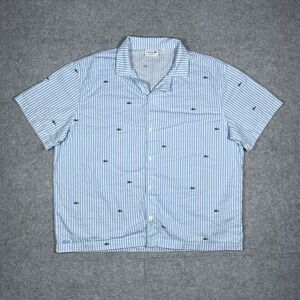 Lacoste Sleepwear Shirt Mens XL Blue Stripe All Over Logo Button Up pyjama shirt